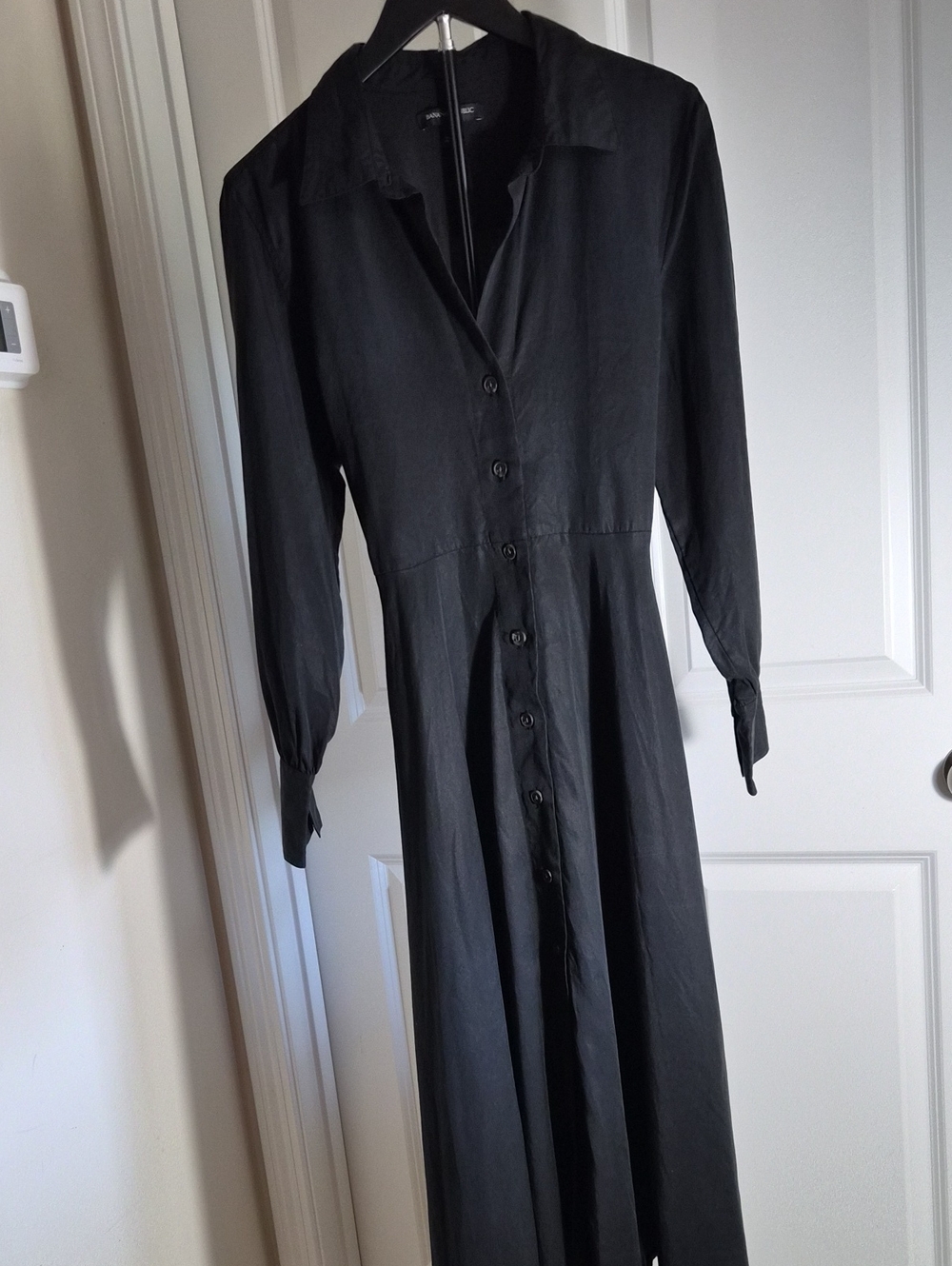 Banana Republic Black Long Sleeve Button-Front Maxi Dress